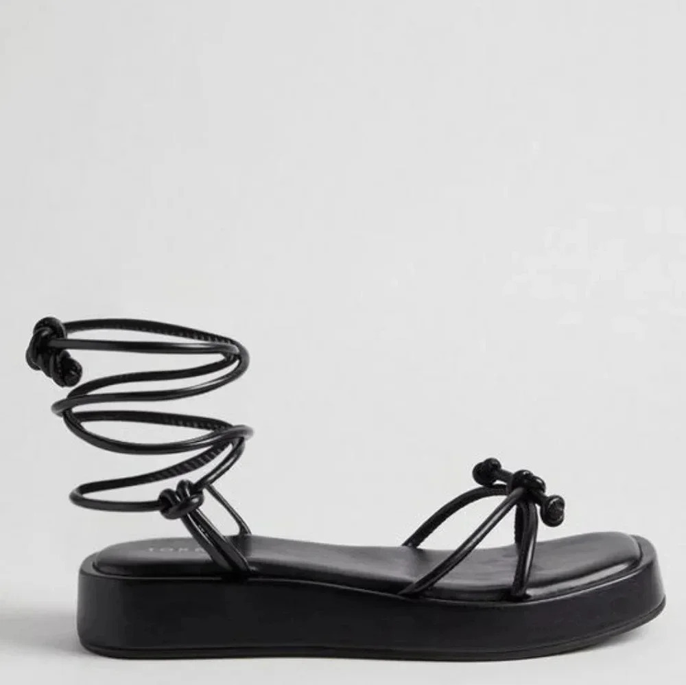 Torrid Tie Ankle Strappy Flatform Plus Size Wide Width Sandal Black Size 9.5WW